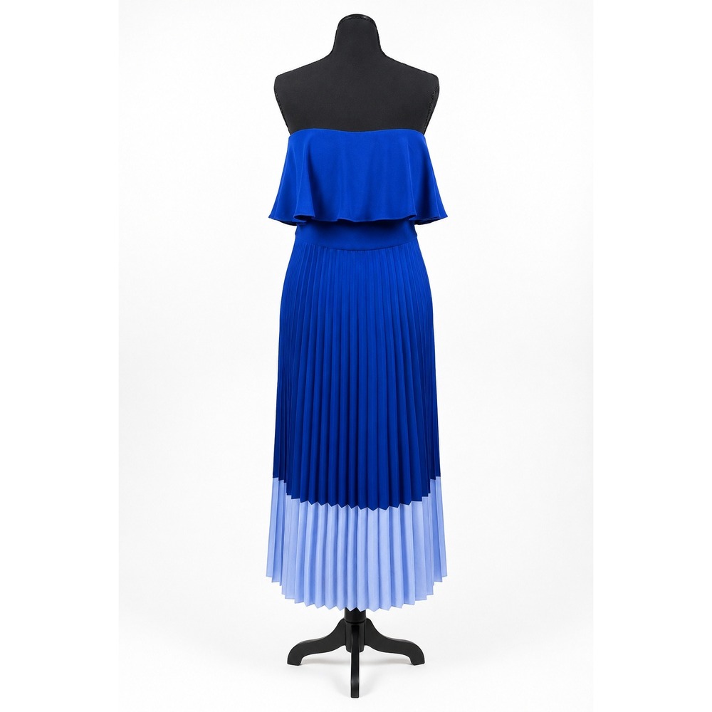 Mlle Gabrielle Blue Strapless Ruffle Pleated Colorblock Maxi Dress Size 14